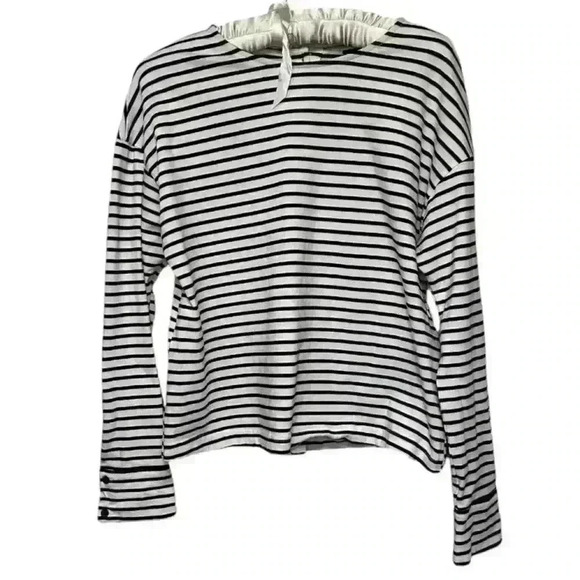 Who What Wear Long Sleeve Black White Nautical Striped Shirt Button Detail, S - Picture 6 of 6